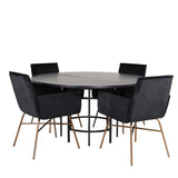 Copenhagen - Jídelní stůl kulatý - Černá / Černá + židle Petra - Distressed Copper / Black Velvet_4