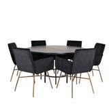 Copenhagen - Jídelní stůl kulatý - Černá / Černá + židle Petra - Distressed Copper / Black Velvet_6