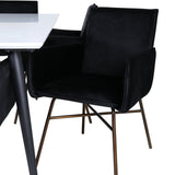 Jídelní stůl Jimmy – černá/bílá HPL+židle Petra – distressed měď/černý samet_6