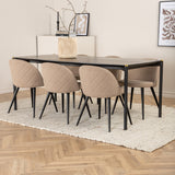 Jídelní stůl Pelle - Černá / černá Židle Black+Velvet Stitches - Černá / Béžová látka (polyesterové prádlo)_6