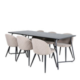 Jídelní stůl Petra - černá / černá dýha + židle se sametovými stehy - černá / béžová látka (polyesterové prádlo)_6