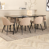 Jídelní stůl Petra - černá / černá dýha + židle se sametovými stehy - černá / béžová látka (polyesterové prádlo)_6