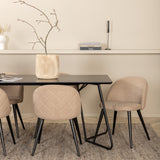 Jídelní stůl Petra - černá / černá dýha + židle se sametovými stehy - černá / béžová látka (polyesterové prádlo)_6