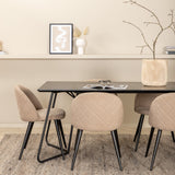 Jídelní stůl Petra - černá / černá dýha + židle se sametovými stehy - černá / béžová látka (polyesterové prádlo)_6