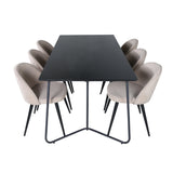 Jídelní stůl Petra - černá / černá dýha + židle se sametovými stehy - černá / béžová látka (polyesterové prádlo)_6