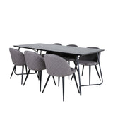 Jídelní stůl Petra - černá / černá dýha + židle se sametovými stehy - černá / šedá mikrovlákno_6