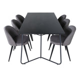 Jídelní stůl Petra - černá / černá dýha + židle se sametovými stehy - černá / šedá mikrovlákno_6