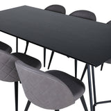 Jídelní stůl Petra - černá / černá dýha + židle se sametovými stehy - černá / šedá mikrovlákno_6