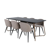 Jídelní stůl Petra , Židle Distressed Copper Černá Dýha+Sametové stehy , Černá béžová látka (Polyesterové prádlo)_6