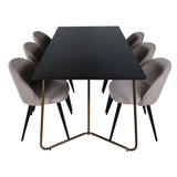 Jídelní stůl Petra , Židle Distressed Copper Černá Dýha+Sametové stehy , Černá béžová látka (Polyesterové prádlo)_6