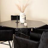Kulatý jídelní stůl Marbs - Černá / Černé sklo Marble+Židle Petra - Černá / Černá Velvet_4