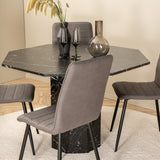 Kulatý jídelní stůl Marbs - černá / černá skleněná židle Marble+Windu Lyx - černá / šedá mikrovlákno_4