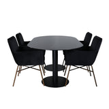 Pillan oválný jídelní stůl , černé černé sklo mramor + židle Petra , distressed měď černý samet_4