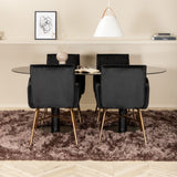 Pillan oválný jídelní stůl , černé černé sklo mramor + židle Petra , distressed měď černý samet_4