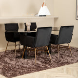 Pillan oválný jídelní stůl , černé černé sklo mramor + židle Petra , distressed měď černý samet_4