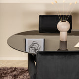 Pillan oválný jídelní stůl , černé černé sklo mramor + židle Petra , distressed měď černý samet_4