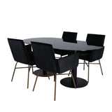 Pillan oválný jídelní stůl , černé černé sklo mramor + židle Petra , distressed měď černý samet_4