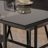 Jídelní stůl Leif - černá / černá kouřové kouřové sklo + židle Windu Lyx - černá / šedá Micro Fibre_4