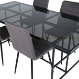 Jídelní stůl Leif - černá / černá kouřové kouřové sklo + židle Windu Lyx - černá / šedá Micro Fibre_4