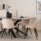 Jídelní stůl Piazza – černá/šedá dýha+židle sametové stehy – černá/béžová Velvet_6