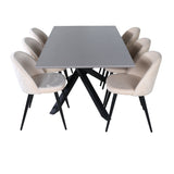 Jídelní stůl Piazza – černá/šedá dýha+židle sametové stehy – černá/béžová Velvet_6