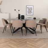 Jídelní stůl Piazza – černá / šedá dýha + židle se sametovými stehy – černá / béžová látka (polyesterové prádlo)_6