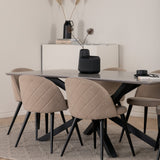 Jídelní stůl Piazza – černá / šedá dýha + židle se sametovými stehy – černá / béžová látka (polyesterové prádlo)_6