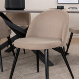 Jídelní stůl Piazza – černá / šedá dýha + židle se sametovými stehy – černá / béžová látka (polyesterové prádlo)_6