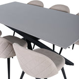 Jídelní stůl Piazza – černá / šedá dýha + židle se sametovými stehy – černá / béžová látka (polyesterové prádlo)_6