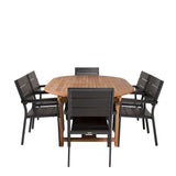 Kenya Oval Jing Table 180/240*120*H75 -Teak+Levels Židle (stohovatelné) - Black Alu / Black Aintwood_6