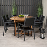 Kenya Oval Jing Table 180/240*120*H75 -Teak+Levels Židle (stohovatelné) - Black Alu / Black Aintwood_6