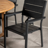 Kenya Oval Jing Table 180/240*120*H75 -Teak+Levels Židle (stohovatelné) - Black Alu / Black Aintwood_6