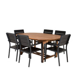Kenya Oval Jing Table 180/240*120*H75 -Teak+Levels Židle (stohovatelné) - Black Alu / Black Aintwood_6