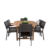 Kenya Oval Jing Table 180/240*120*H75 -Teak+Levels Židle (stohovatelné) - Black Alu / Black Aintwood_6
