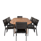 Kenya Oválný jídelní stůl 180/240*120*H75 -Teak - Ersätter 9525-444 +Židle na úrovně (stohovatelné) - Black Alu / Black Aintwood _8