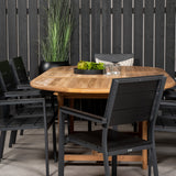 Kenya Oválný jídelní stůl 180/240*120*H75 -Teak - Ersätter 9525-444 +Židle na úrovně (stohovatelné) - Black Alu / Black Aintwood _8