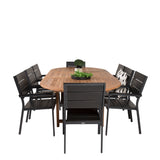 Kenya Oválný jídelní stůl 180/240*120*H75 -Teak - Ersätter 9525-444 +Židle na úrovně (stohovatelné) - Black Alu / Black Aintwood _8