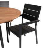 Kenya Oválný jídelní stůl 180/240*120*H75 -Teak - Ersätter 9525-444 +Židle na úrovně (stohovatelné) - Black Alu / Black Aintwood _8