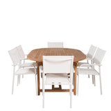 Kenya Oválný jídelní stůl 180/240*120*H75 -Teak - Ersätter 9525-444 +Křeslo Santorini (stohovatelné) - Bílá Alu / Bílá textilie _6
