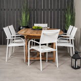Kenya Oválný jídelní stůl 180/240*120*H75 -Teak - Ersätter 9525-444 +Křeslo Santorini (stohovatelné) - Bílá Alu / Bílá textilie _6