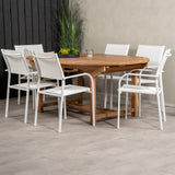 Kenya Oválný jídelní stůl 180/240*120*H75 -Teak - Ersätter 9525-444 +Křeslo Santorini (stohovatelné) - Bílá Alu / Bílá textilie _6