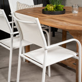 Kenya Oválný jídelní stůl 180/240*120*H75 -Teak - Ersätter 9525-444 +Křeslo Santorini (stohovatelné) - Bílá Alu / Bílá textilie _6
