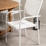 Kenya Oválný jídelní stůl 180/240*120*H75 -Teak - Ersätter 9525-444 +Křeslo Santorini (stohovatelné) - Bílá Alu / Bílá textilie _6