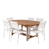 Kenya Oválný jídelní stůl 180/240*120*H75 -Teak - Ersätter 9525-444 +Křeslo Santorini (stohovatelné) - Bílá Alu / Bílá textilie _6