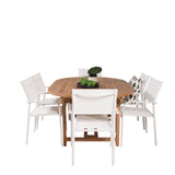 Kenya Oválný jídelní stůl 180/240*120*H75 -Teak - Ersätter 9525-444 +Křeslo Santorini (stohovatelné) - Bílá Alu / Bílá textilie _6