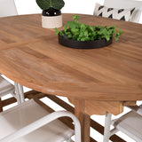 Kenya Oválný jídelní stůl 180/240*120*H75 -Teak - Ersätter 9525-444 +Křeslo Santorini (stohovatelné) - Bílá Alu / Bílá textilie _6