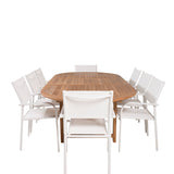 Kenya Oválný jídelní stůl 180/240*120*H75 -Teak - Ersätter 9525-444 +Křeslo Santorini (stohovatelné) - Bílá Alu / Bílá textilie _8