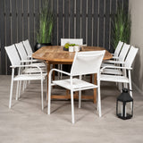 Kenya Oválný jídelní stůl 180/240*120*H75 -Teak - Ersätter 9525-444 +Křeslo Santorini (stohovatelné) - Bílá Alu / Bílá textilie _8