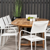 Kenya Oválný jídelní stůl 180/240*120*H75 -Teak - Ersätter 9525-444 +Křeslo Santorini (stohovatelné) - Bílá Alu / Bílá textilie _8