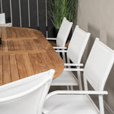 Kenya Oválný jídelní stůl 180/240*120*H75 -Teak - Ersätter 9525-444 +Křeslo Santorini (stohovatelné) - Bílá Alu / Bílá textilie _8